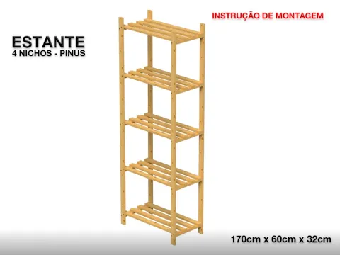 Estante Madeira Natural com 5 Prateleiras 1,7mx60cmx32cm Spaceo