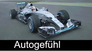 New Mercedes Formula1 car 2015 launch of F1 W06 Hybrid with Lewis Hamilton & Nico Rosberg