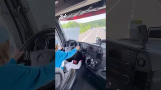 The first truck driver to ever need a booster seat 😅 #vehicles #trucks #cars