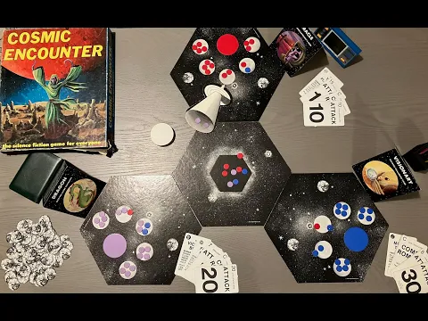 The moons of Cosmic Encounter. Eon, Mayfair, and Fantasy Flight versions