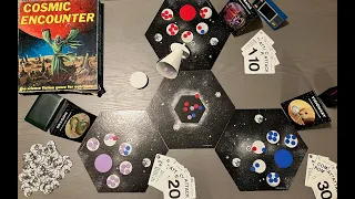 The moons of Cosmic Encounter. Eon, Mayfair, and Fantasy Flight versions
