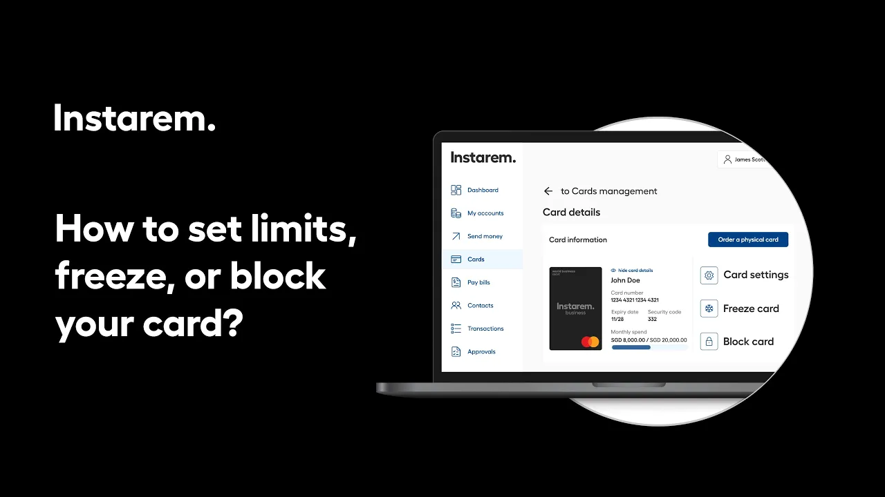 Manage your Instarem business card settings