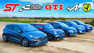 Ultimate HOT HATCH DRAG RACE: Ford v VW v MINI v Alpine v Abarth