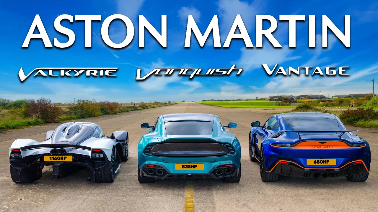 Aston Martin Valkyrie v Vanquish v V12 Vantage: DRAG RACE