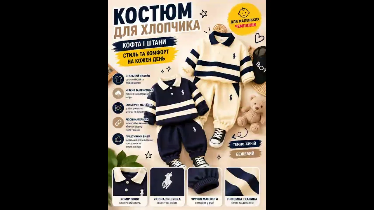 Костюм хлопчику кофта і штани колір бежевий 11103