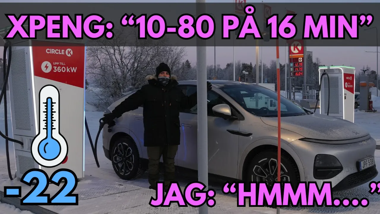 Laddar Xpeng G6 med iskallt batteri i -22 för att testa Xpengs påstående. Misslyckas!