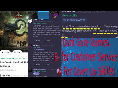Dark Gate Games Is Bad At Being Unethical : The Void Unveiled: Echoes of Arkham Fake Backer(s)(?)