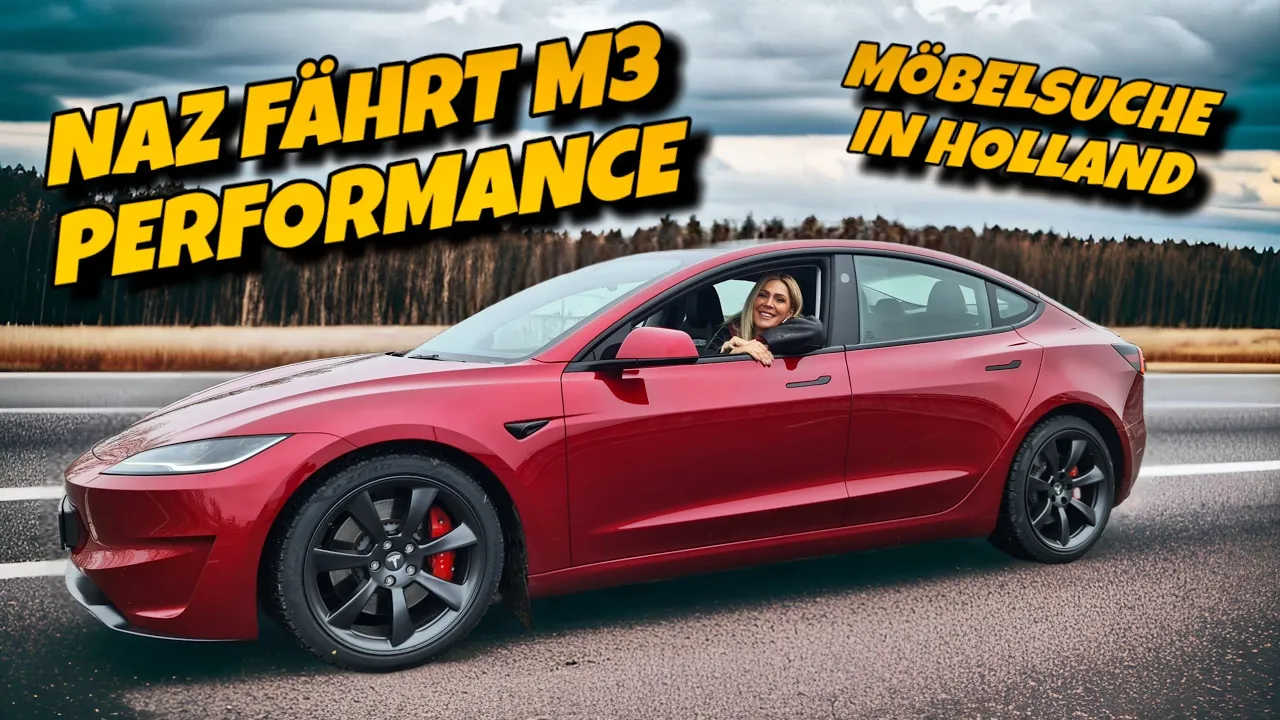 Für Naz das erste Mal im Tesla Model 3 Performance! Ausflug zum Möbelhaus in Holland.