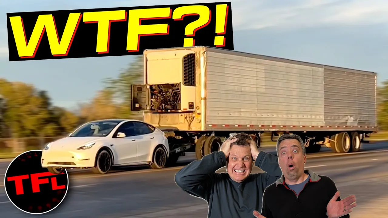 Here's How You Tow a Semi Truck Trailer with a Tesla Model Y!