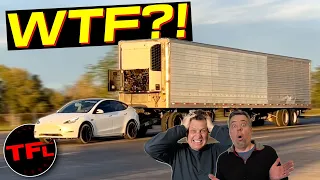 Here's How You Tow a Semi Truck Trailer with a Tesla Model Y!