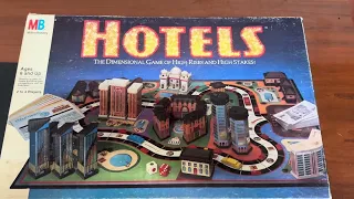 Milton Bradley 1987 hotels board game, the dimensional game of high rise and high stakes!