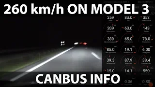 Model 3 driving at 260 km/h with Scan My Tesla info