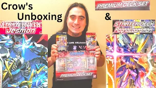 Crow's unboxing Digimon card game Premium deck set, ST12 Jesmon, & ST13 Ragnaloardmon
