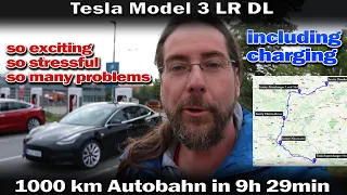 Tesla Model 3 LR DL, 1000km Autobahn in 9h 29min
