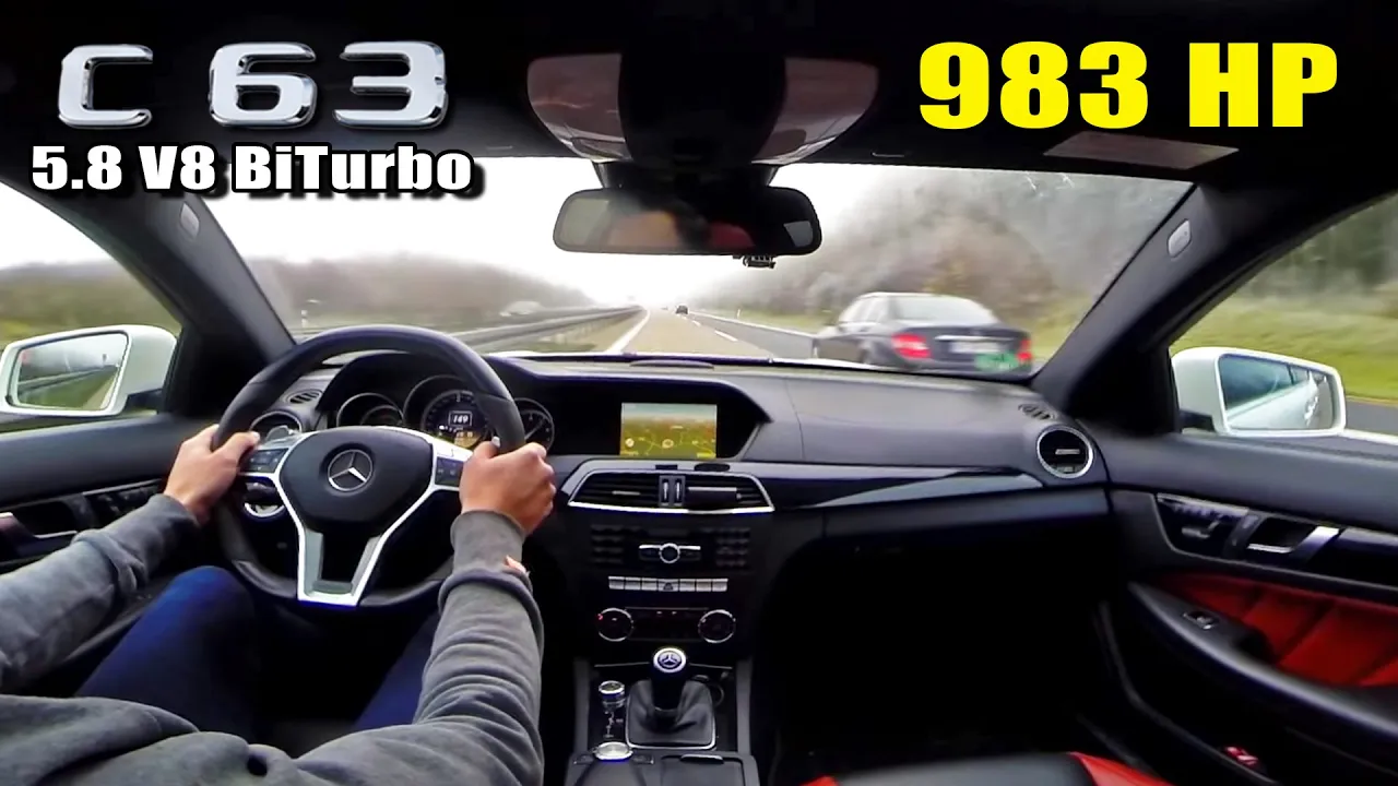 983HP C63 AMG 5.8 V8 BiTurbo is CRAZY FAST on AUTOBAHN!
