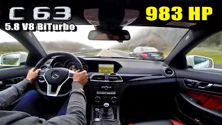 983HP C63 AMG 5.8 V8 BiTurbo is CRAZY FAST on AUTOBAHN!