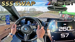 BMW M3 ENGINE in a 1 SERIES!! // S55 POWERED M135i takes AUTOBAHN!