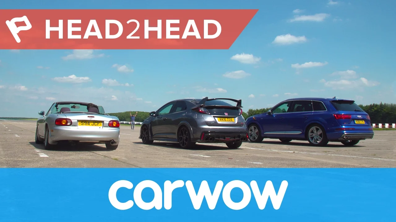 Audi SQ7 2017 SUV vs Honda Civic Type R vs tuned Mazda MX-5 drag race & review| Head2Head