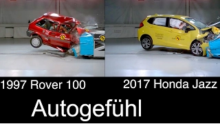 20 years of crash test evolution comparison 1997 Rover 100 vs 2017 Honda Jazz