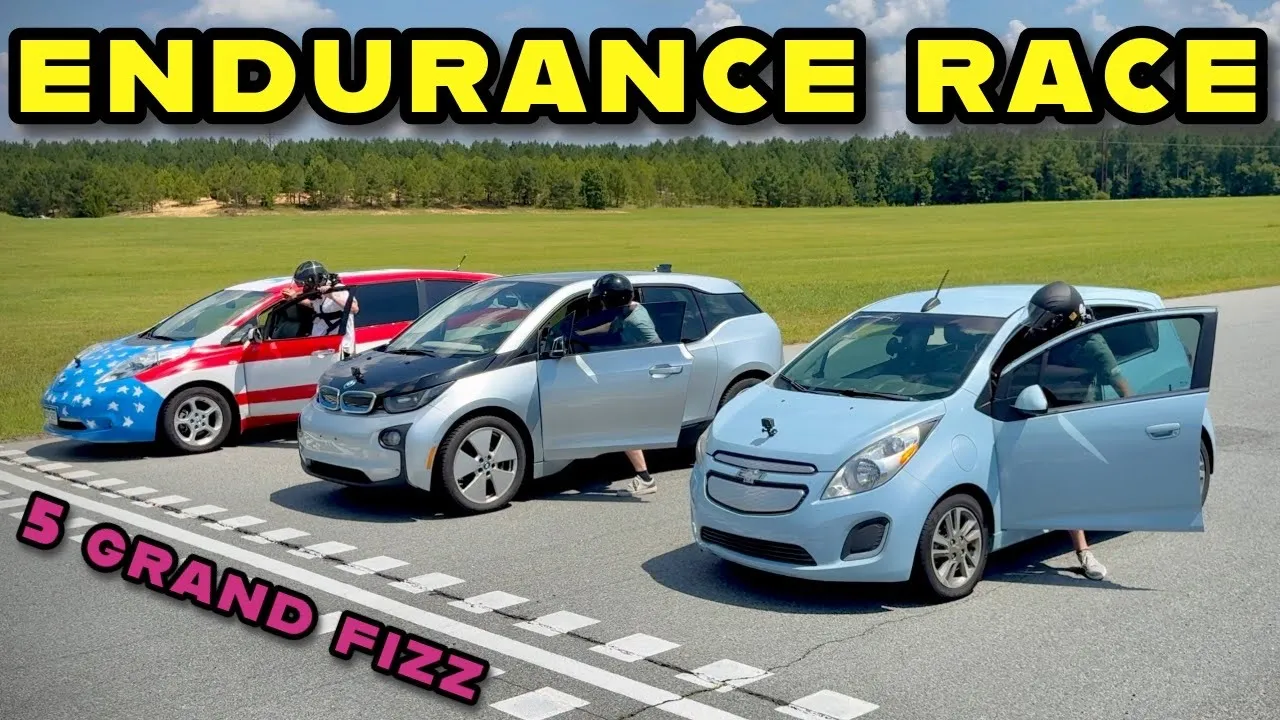 $5,000 Electric Car Endurance Race! 24 Minutes Of Le Maybe - BMW i3 vs Chevy Spark EV vs Nissan LEAF