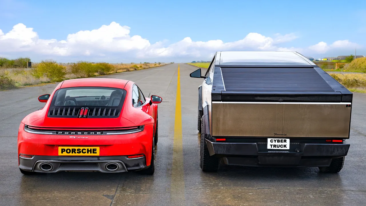 New Porsche 911 v Cybertruck: DRAG RACE