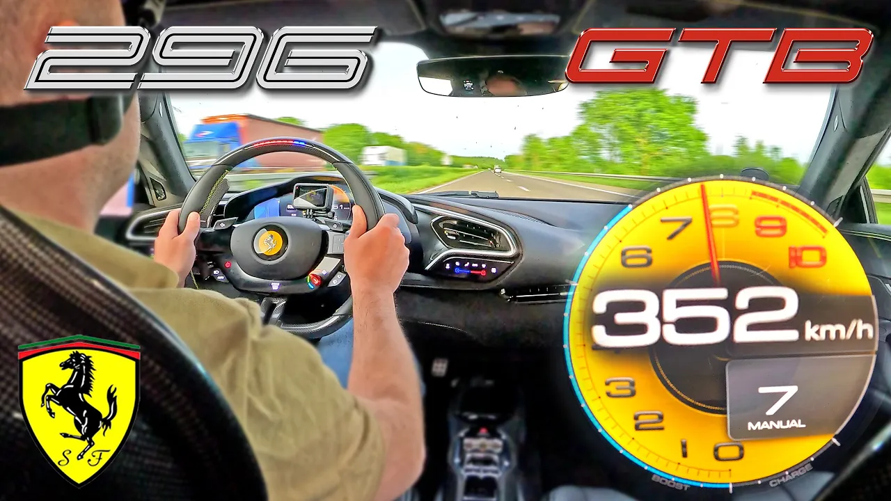 FERRARI 296 GTB // 352KMH - 220MPH // 830HP V6 Hybrid on AUTOBAHN!