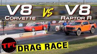 Just INSANE: The New Ford F-150 Raptor R Drag Races Two Fast American V8s & Amazes The Crowd!