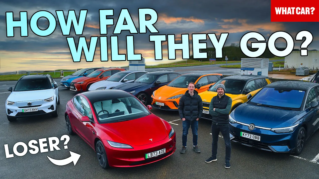 How far can electric cars REALLY go?? – we drive 12 until they DIE! Tesla, BYD & more | What Car?