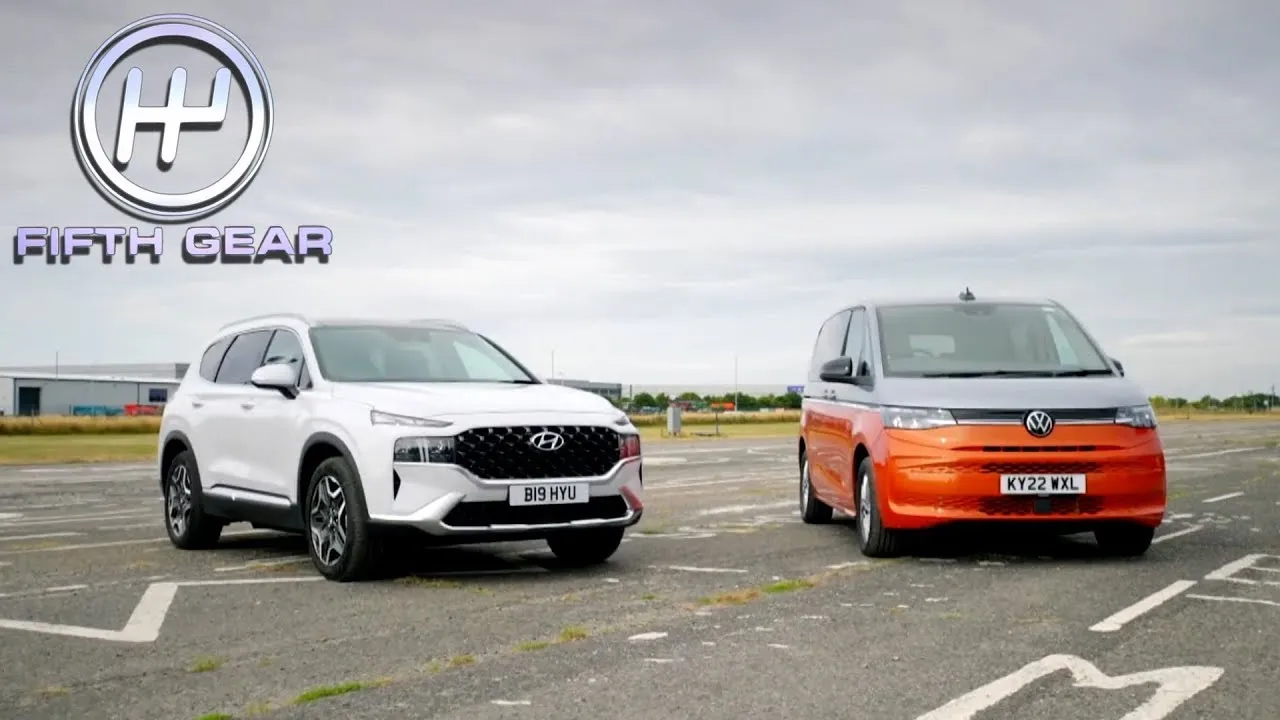 EV Multivan VW T7 Transporter vs Hyundai Santa FE - Part 3 - Round the track! | Fifth Gear