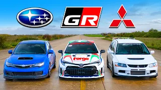 Subaru v Mitsubishi v Toyota: TUNER DRAG RACE