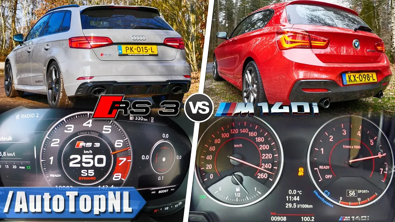BMW M140i vs Audi RS3 | EXHAUST SOUND 0-250km/h ACCELERATION TOP SPEED & AUTOBAHN POV by AutoTopNL