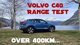 Volvo C40 Range Test. Over 400km driven. 2% at arrival.