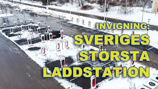 Tesla har öppnat Sveriges största laddstation - i Mantorp.
