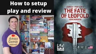 The Fate of Leopold 50 Clues: narrative board game how to setup play review escape room Amass Games