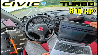 610HP Honda Civic EK STRUGGLING to put the POWER DOWN on AUTOBAHN