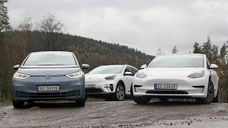 Mest for pengene: Test av VW ID.3, Kia e-Niro og Tesla Model 3