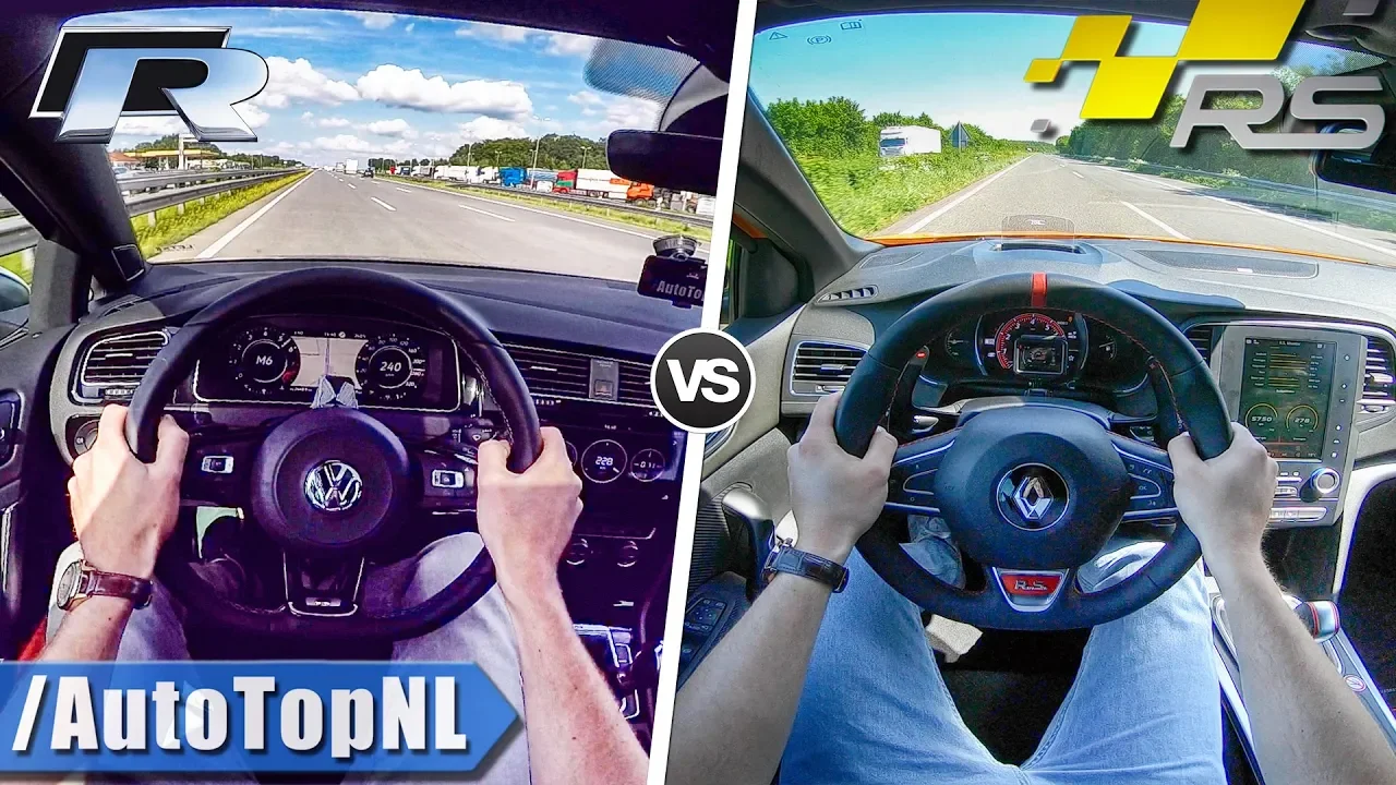 VW Golf R 2018 vs 2018 Renault Megane RS | 0-250km/h ACCELERATION SOUND & AUTOBAHN POV by AutoTopNL