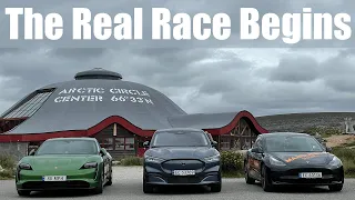 Race To The Arctic Circle | Mach-E vs Taycan vs Model 3 | PART 2 with @bjornnyland