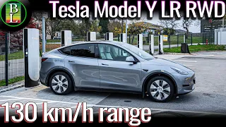 Tesla Model Y LongRange RWD - 130 km/h (81 mph) range test