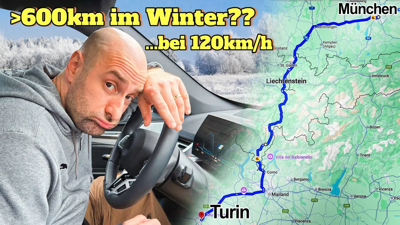 OHNE LADEN: Schaffe ich im E-Auto bei 5°C München-Turin?