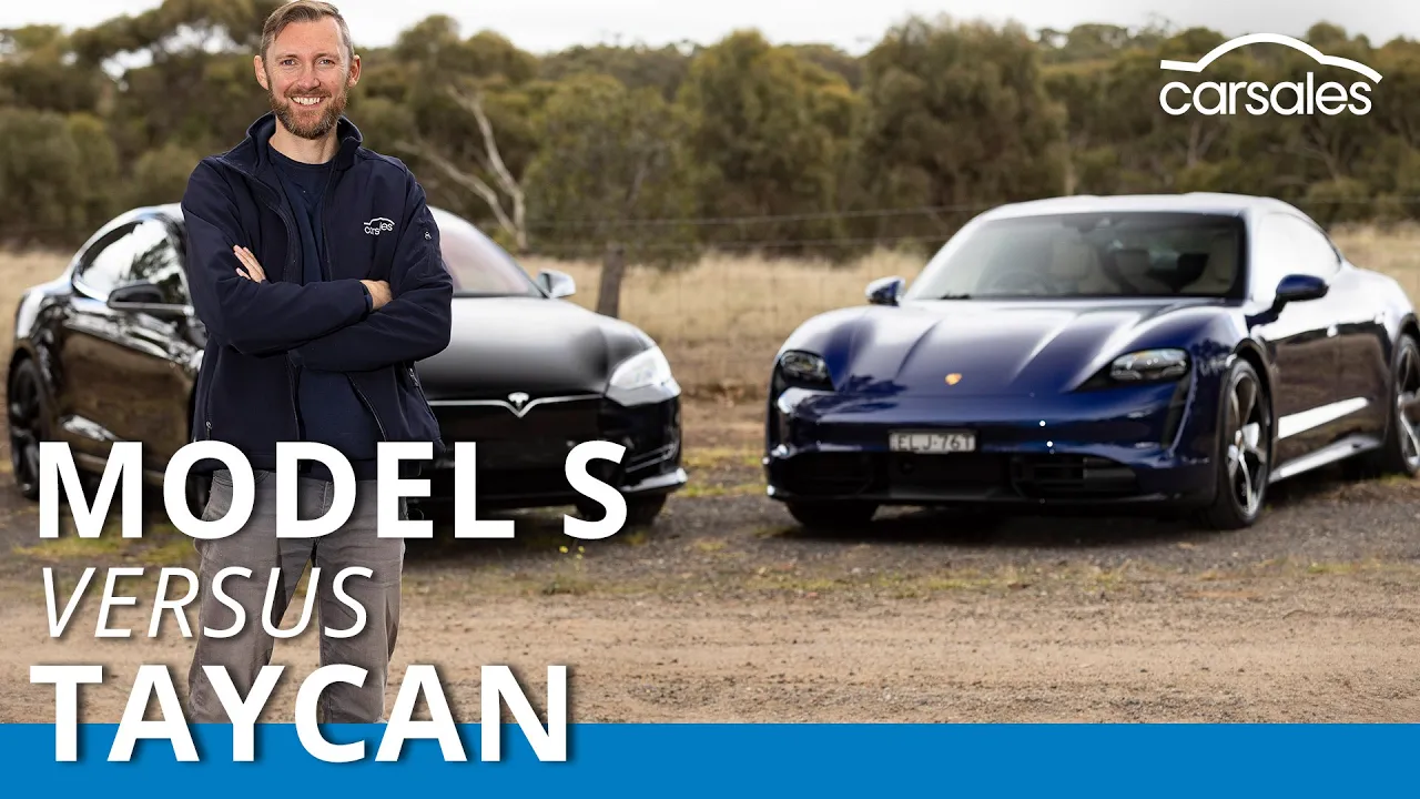 Tesla Model S P100D v Porsche Taycan Turbo 2021 Comparison @carsales.com.au