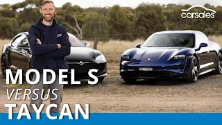 Tesla Model S P100D v Porsche Taycan Turbo 2021 Comparison @carsales.com.au