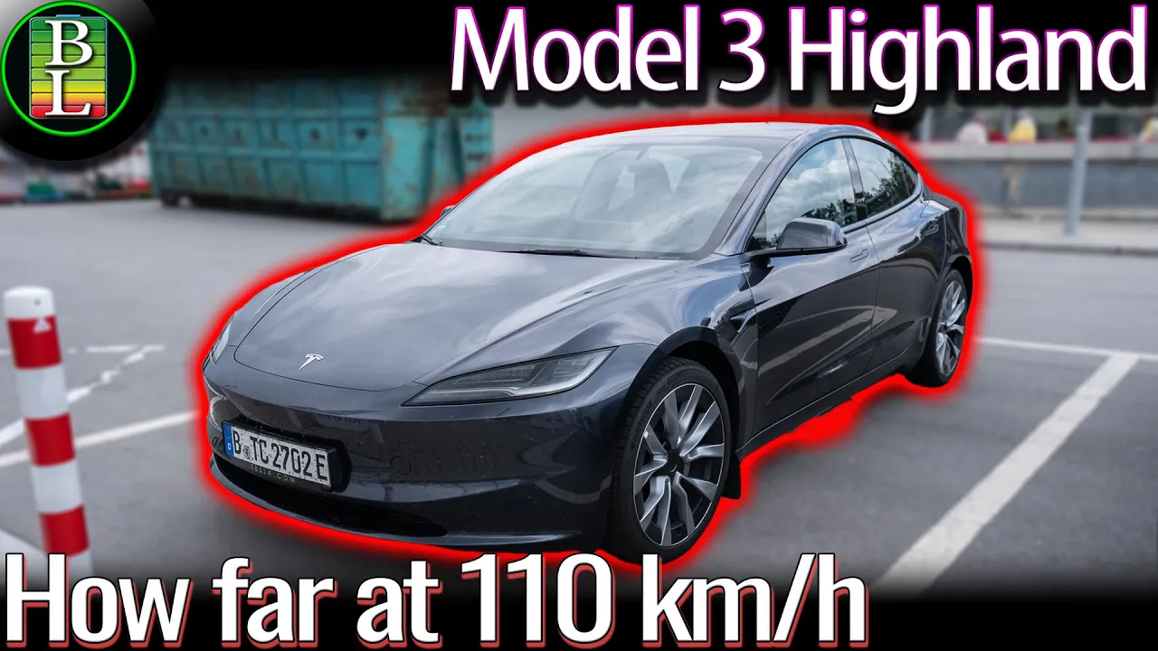 At 110 km/h you can get this far with a NEW Tesla Model 3 Highland
