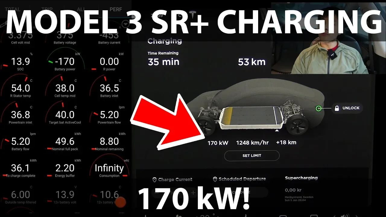 Tesla Model 3 SR+ charging at 170 kW at Ionity