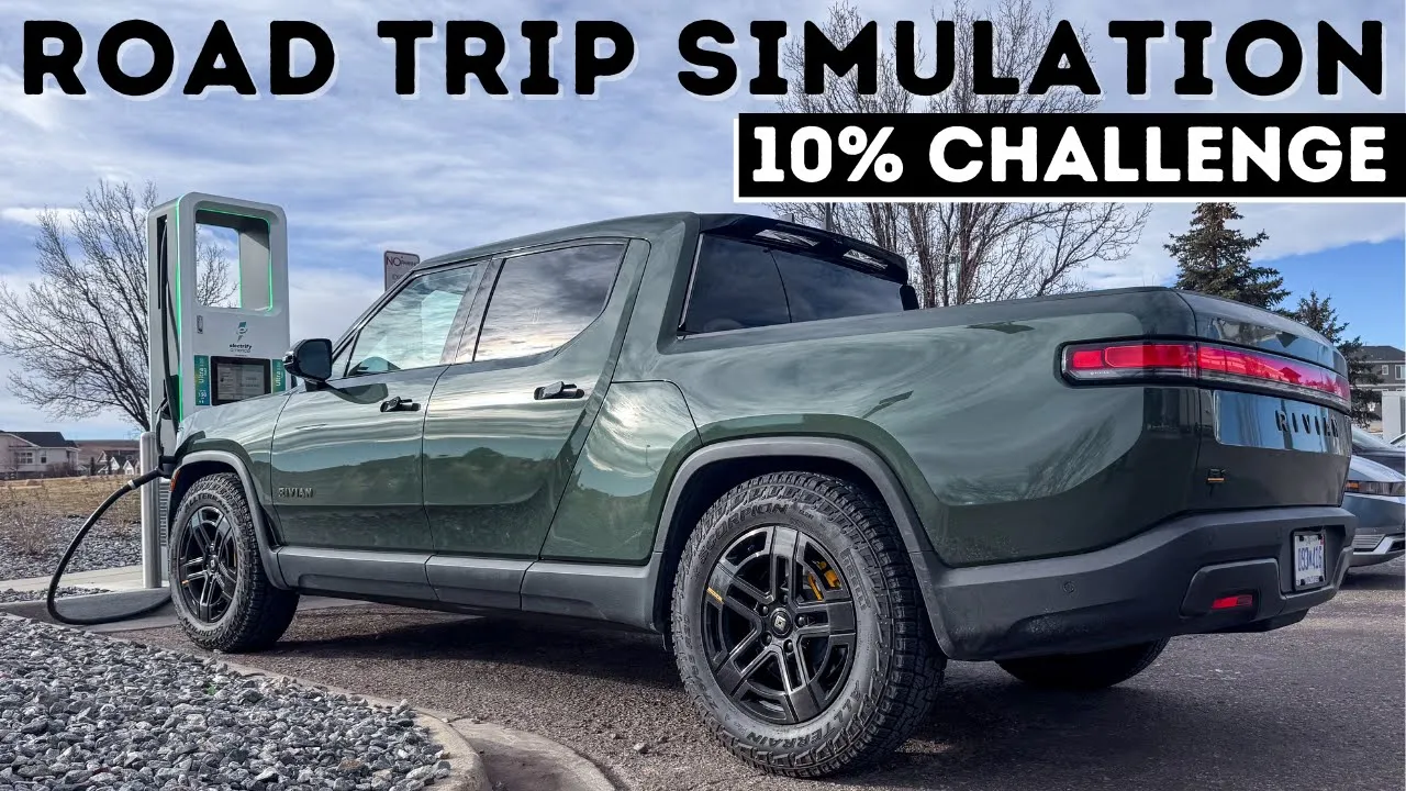 All Terrain Tires Barely Slow The Rivian R1T Max Pack - 10% Challenge Road Trip Simulation