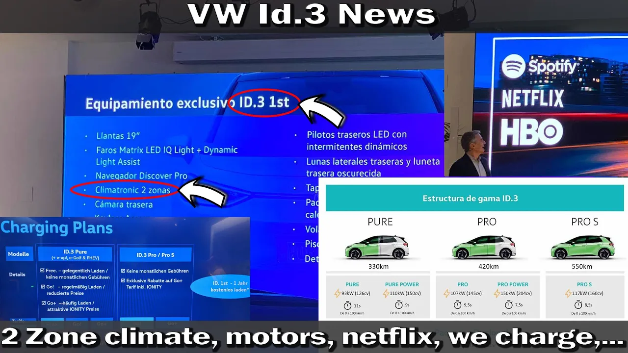 VW Id.3 news - 2 Zone climate, motors, netflix, we charge,...