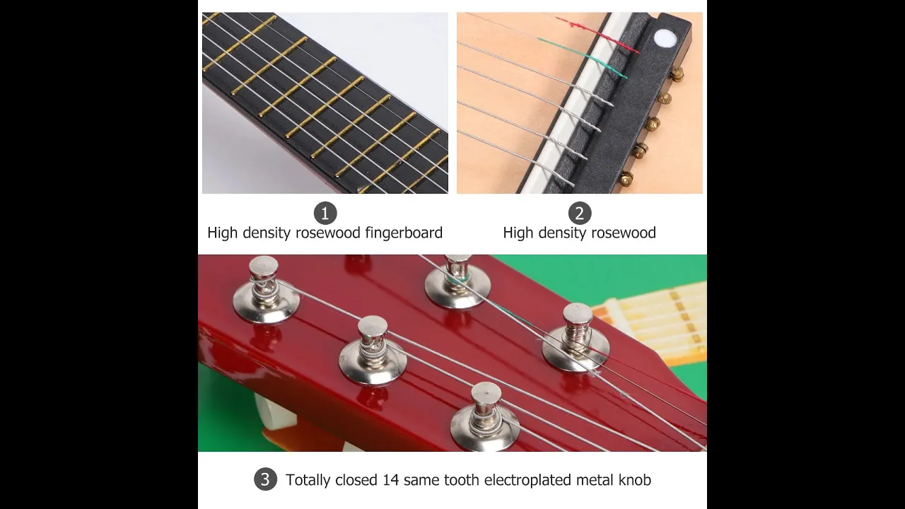 Дерев'яна дитяча гітара: 6 струн, світла, з медіатором, коричнева