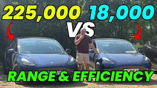 2 IDENTICAL Tesla's! 225,000 miles VS 18,000 miles | long-distance range and efficiency test