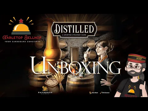 Unboxing Distilled, a board game about distilling, aging, bottling, and selling spirits.