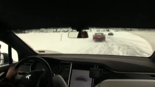 Driving on frozen lake in Golsfjellet